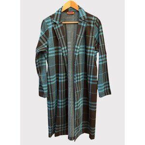 ISLE by Melin Kozan Plaid Open Duster Coat Large Classic Fallcore